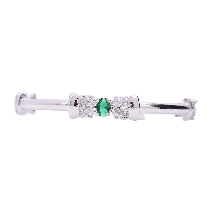 Silver Plated Green White AAA CZ Bangle Bracelet for Women | Green White AAA CZ Bangle - Party Bracelet 4023G-W