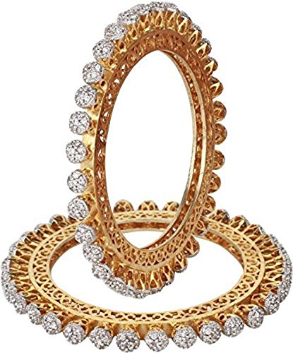 Gold Diamond Bangle Set | Elegant White CZ Diamond Pacheli Kada Bangles Set