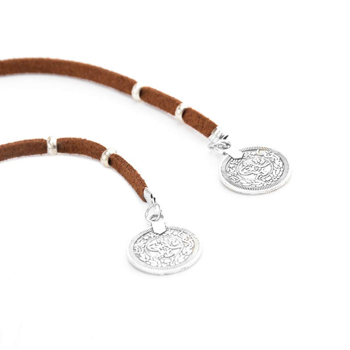 Layered Brown Choker Necklace | Coin Drops Tie-up Layered Brown Lariat Choker Necklace