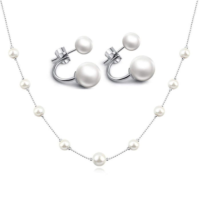 White Pearl Jewelry Set | Exclusive Combo of White Double Pearl Ear Jackets Earrings And Elegant White Pearl Necklace