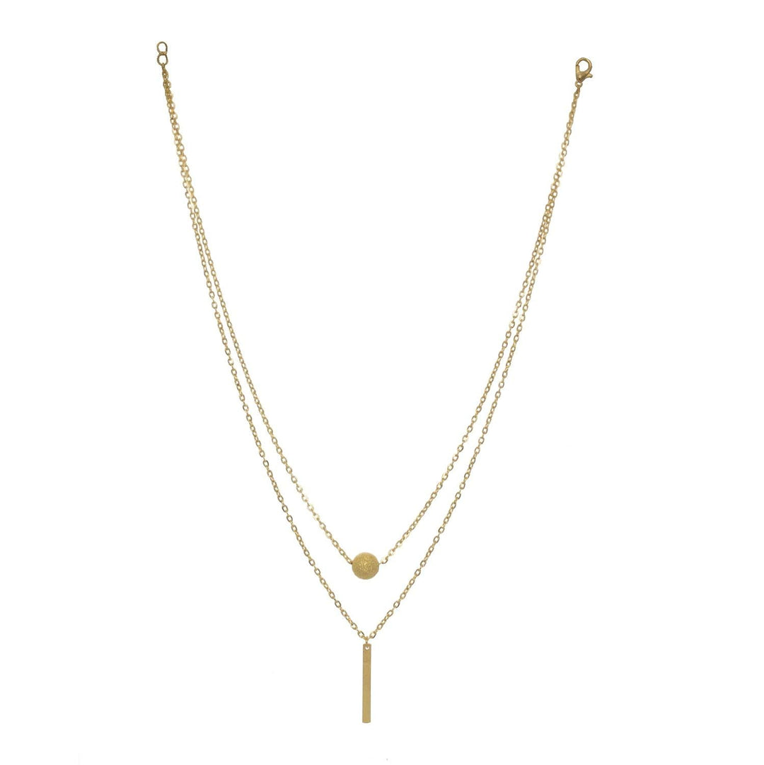Layered Chain Necklace with Golden Pendant | Golden Ball and Drop Bar Pendant Layered Chain