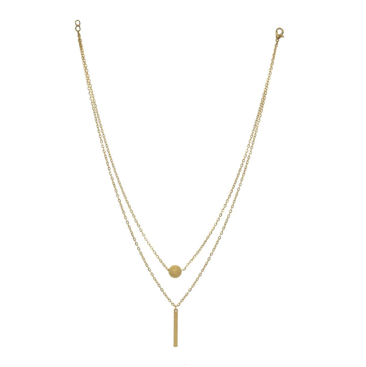 Layered Chain Necklace with Golden Pendant | Golden Ball and Drop Bar Pendant Layered Chain