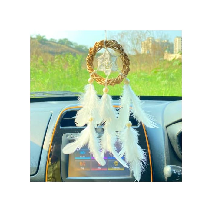 White Wreath Car Hanging | Handmade White Wreath Car Hanging for Positive Energy