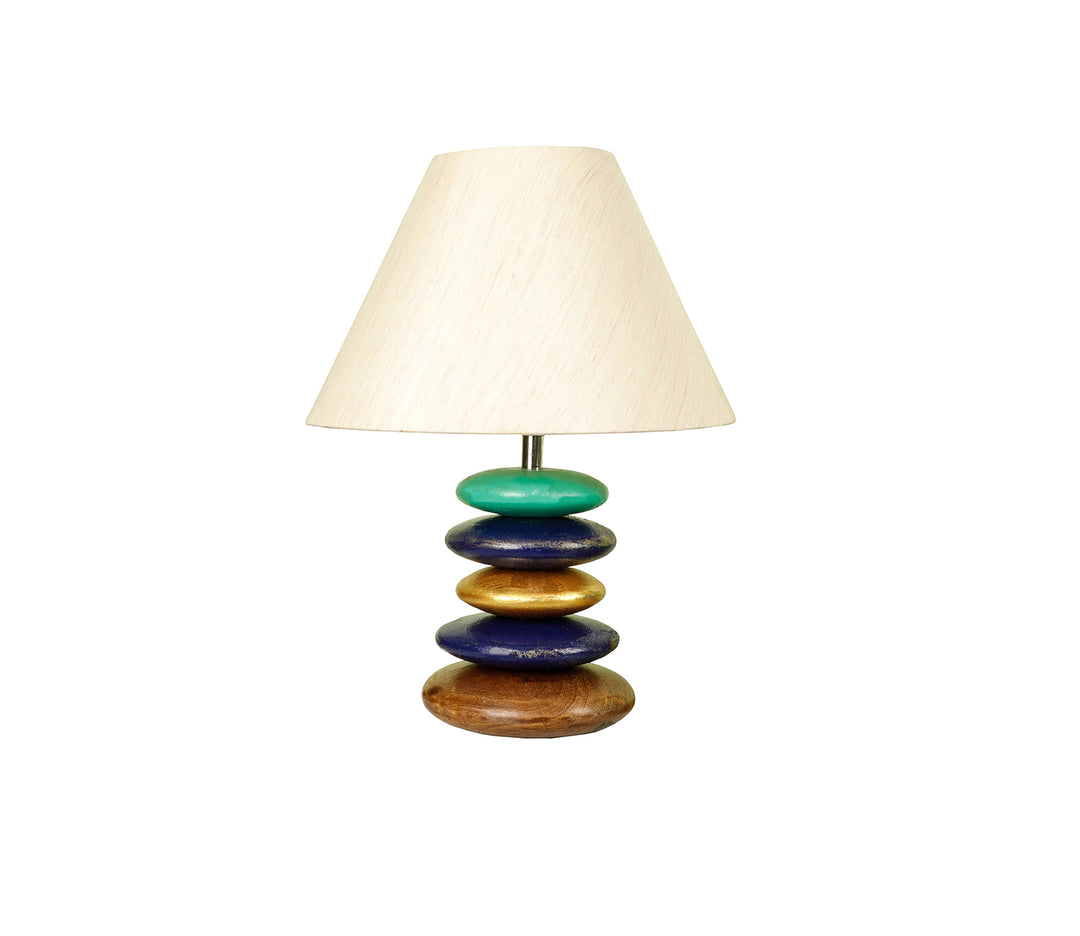 Modern Wooden Table Lamp with Hand-Painted Blue Accents