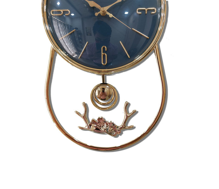 Blue Reindeer Pendulum Wall Clock