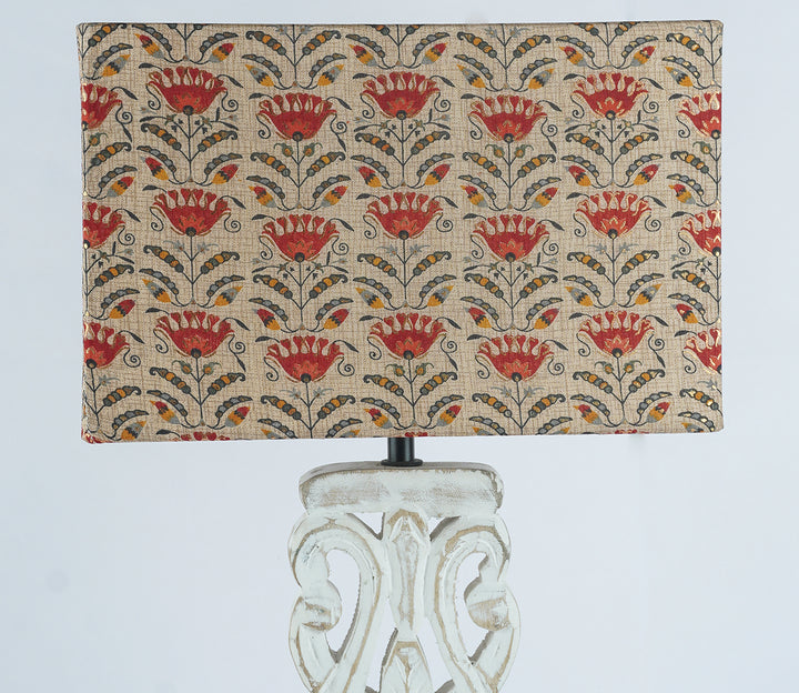 Floral Beige Shade Wooden Carved Table Lamp