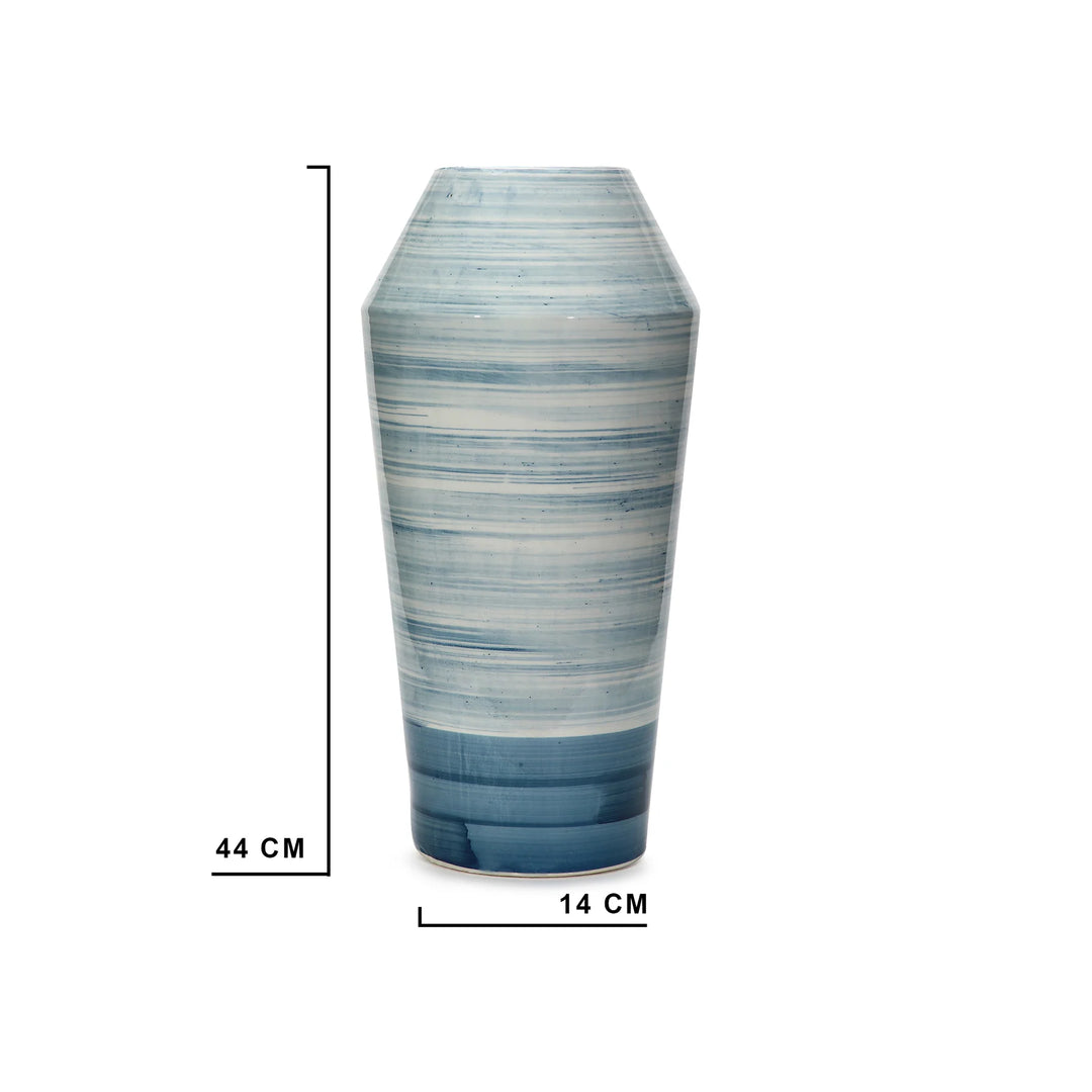 Blue Ceramic Vase - 9x9x17 inches | Handmade Ceramic Spiral Print Vase - Blue
