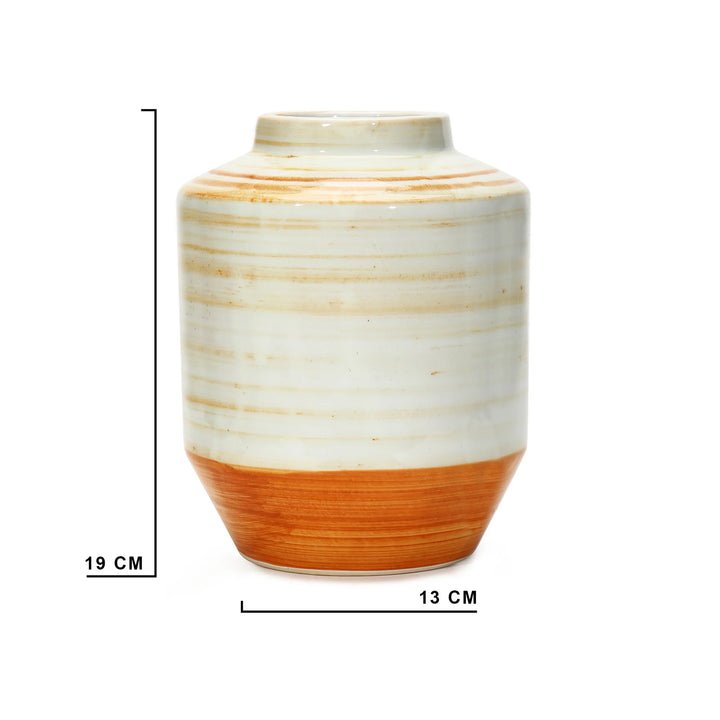 Orange Spiral Rings Ceramic Vase - 6x6x7.5 | Handmade Small Ceramic Spiral Print Vase - Orange