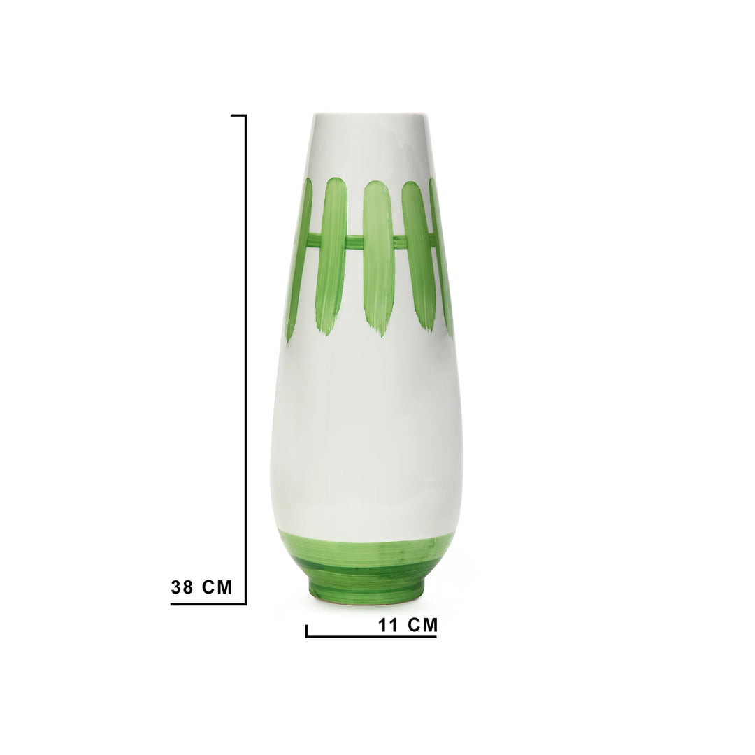 Green and White Ceramic Vase - 6x6x15 inches | Artistic Ceramic Large Vase - Green & White