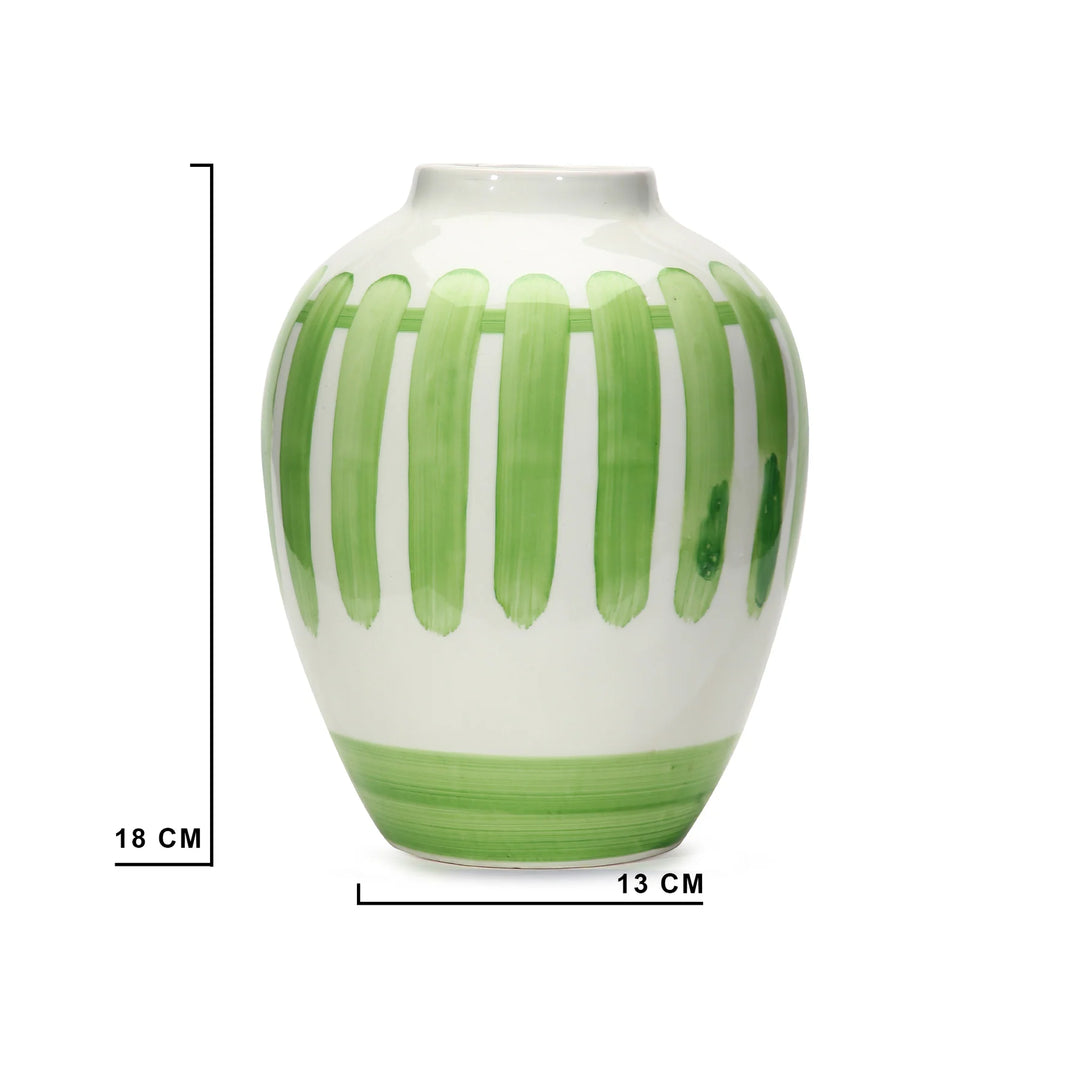 8x8x12 Green & White Ceramic Pot Vase | Artistic Ceramic Pot Vase - Green & White
