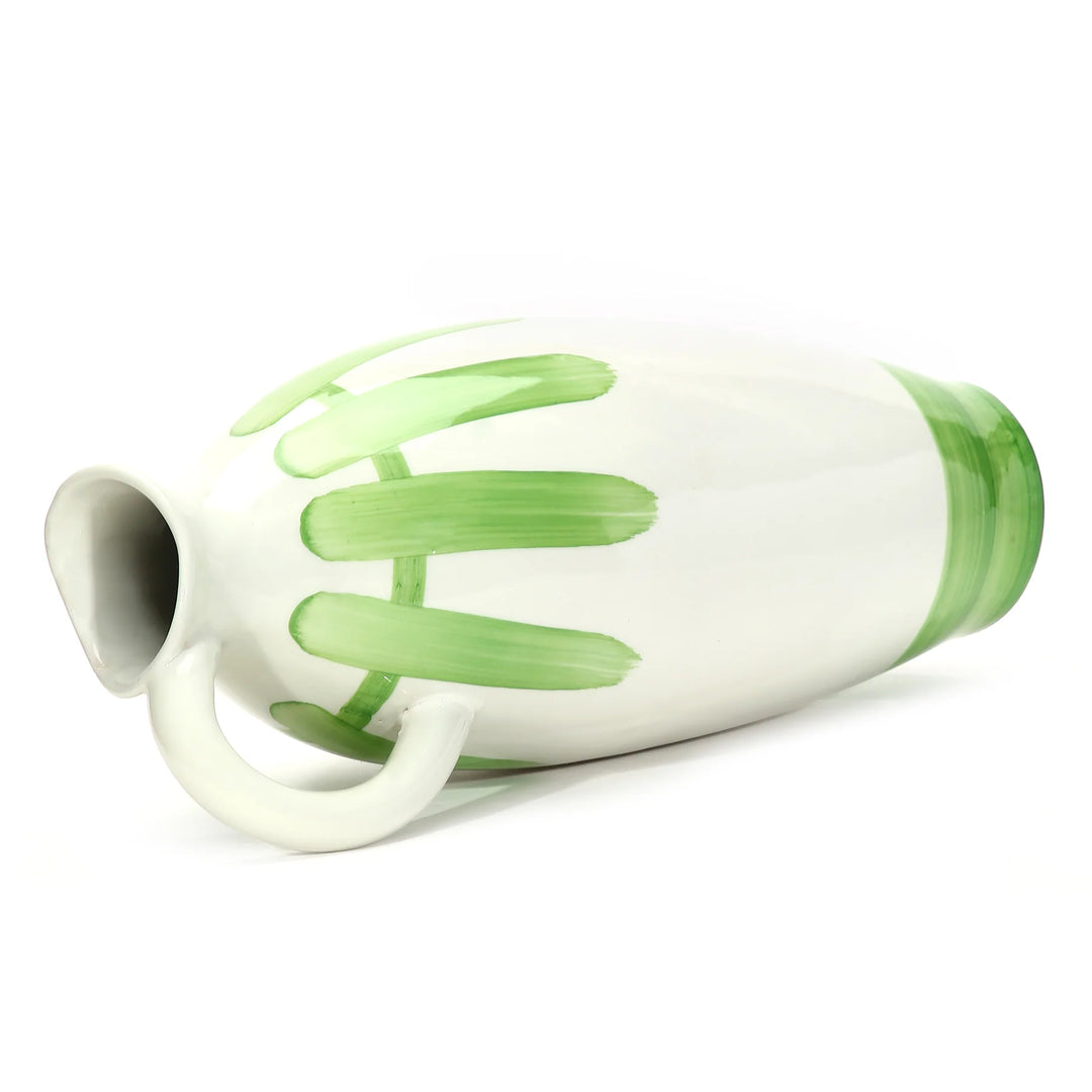 Handmade Ceramic Jug Vase | Artistic Ceramic Jug Vase - Green & White