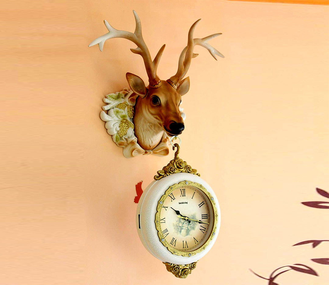 Brown Double-Sided Reindeer Railway Wall Clock