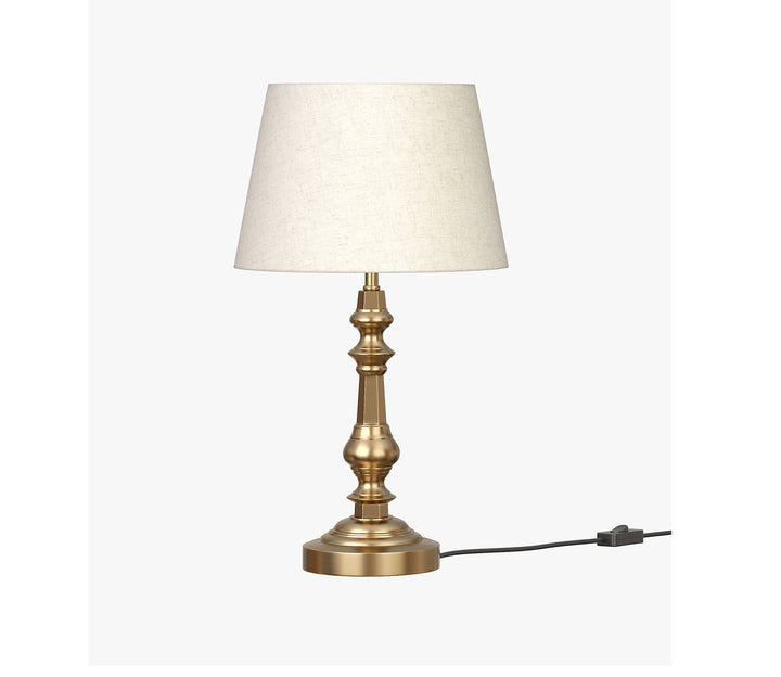 Grand Brass Antique Table Lamp with Off-White Shade