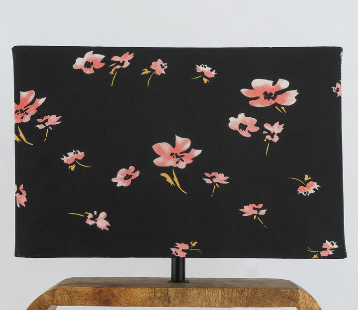 Floral Black Shade Wooden Rectangular Table Lamp