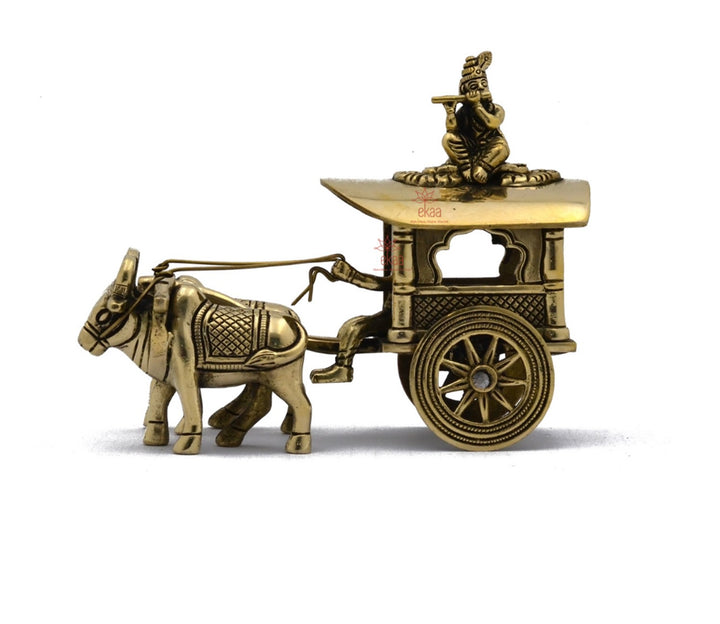 Brass Lord Krishna Sculpture | Brass Krishna on Bullock Cart Sculpture
