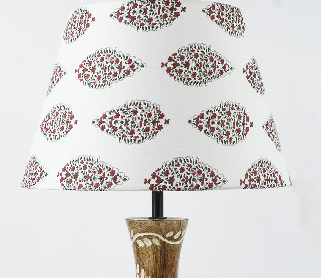 White Printed Leaf Embossed Table Lamp (43.2 cm H)