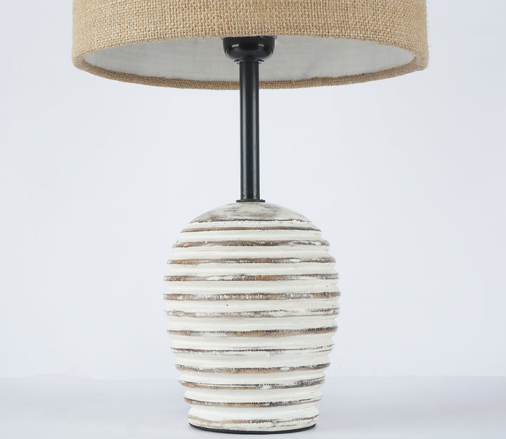Textured Jute Table Lamp with White Distressed Finish
