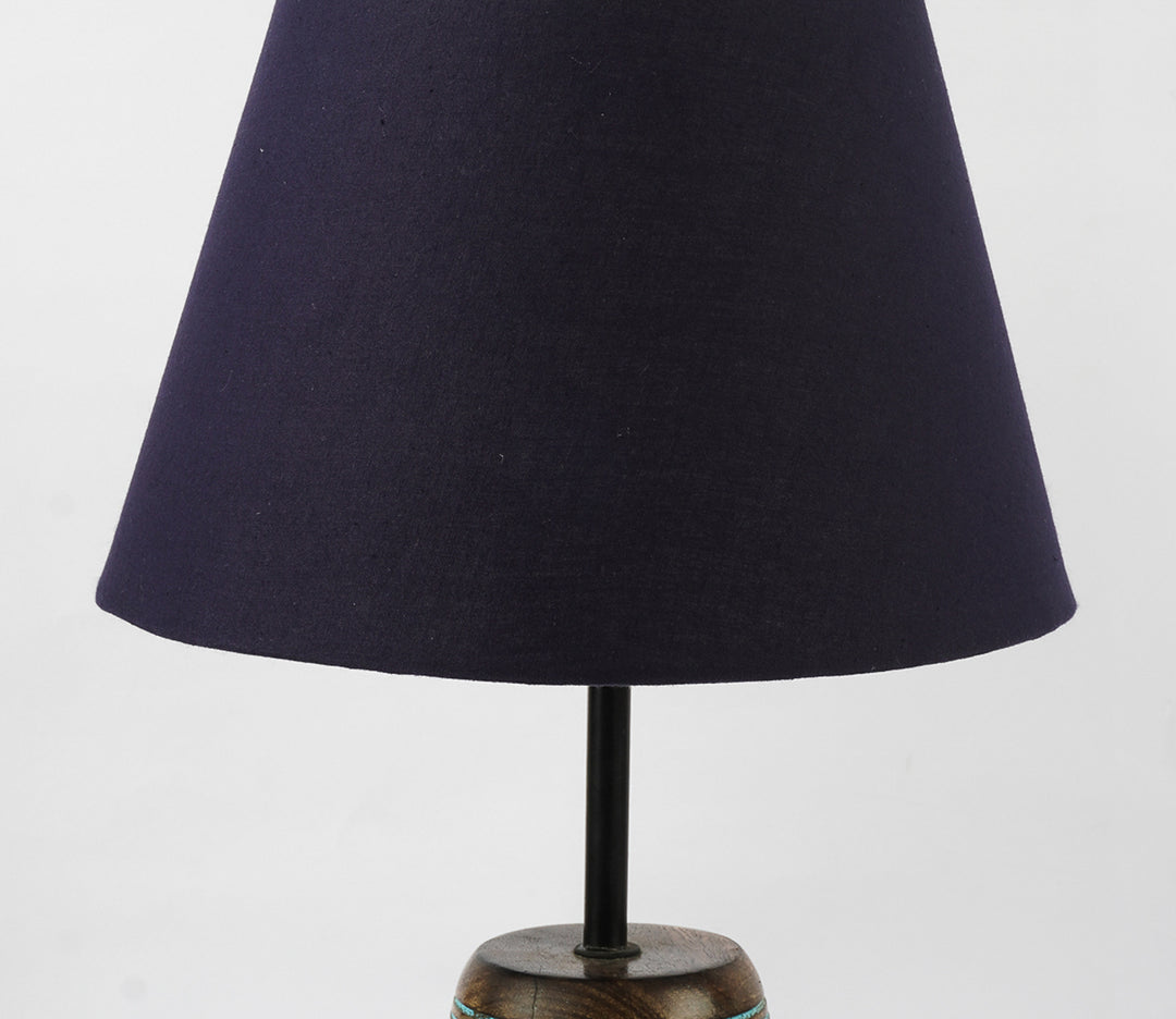 Blue Ribbed Wood Table Lamp