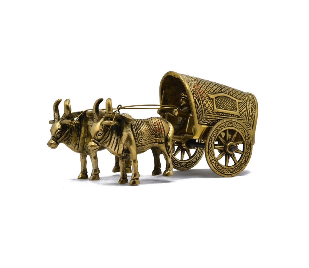 Golden Brass Bullock Cart Figurine | Unique Brass Golden Bullock Cart