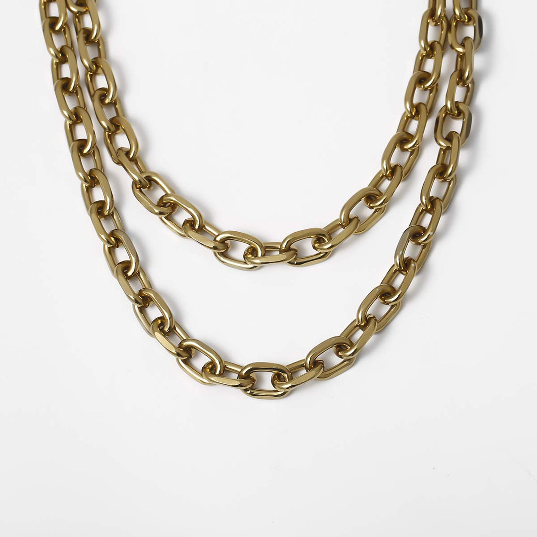 Gold Plated Hip Hop Necklace | Solid Antique Gold Plated 13mm Hip Hop Necklace, 90s Punk Style Long Chain Necklace