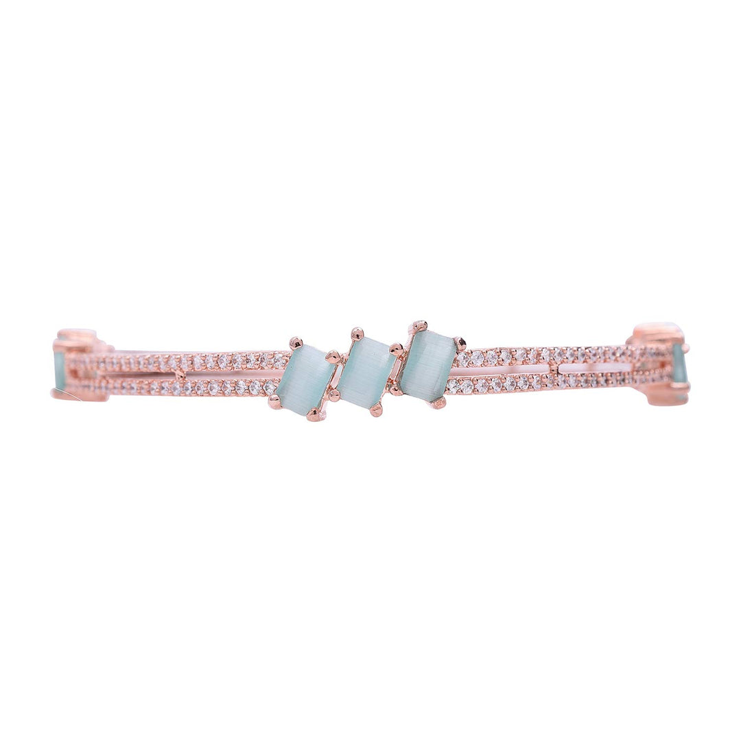 Rose Gold CZ Bangle - Lightweight and Versatile | Rose Gold CZ White Mint Green American Diamond Bangle Set