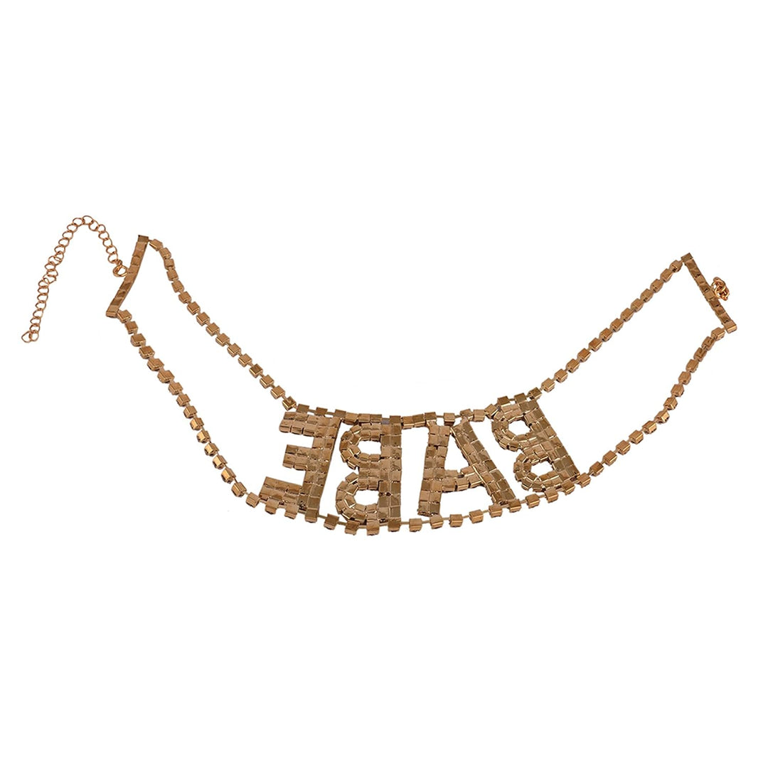 Alloy Collar Choker Necklace with Rhinestone Lettering | Gold Chain with Rhinestone "BABE" Lettered Alloy Wide Collar Choker Necklace for Women and Girls