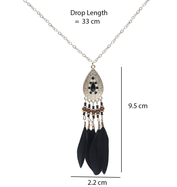 Boho Gypsy Feather Pendant Necklace | Boho Gypsy Style Black Feather Long Pendant Chain Necklace