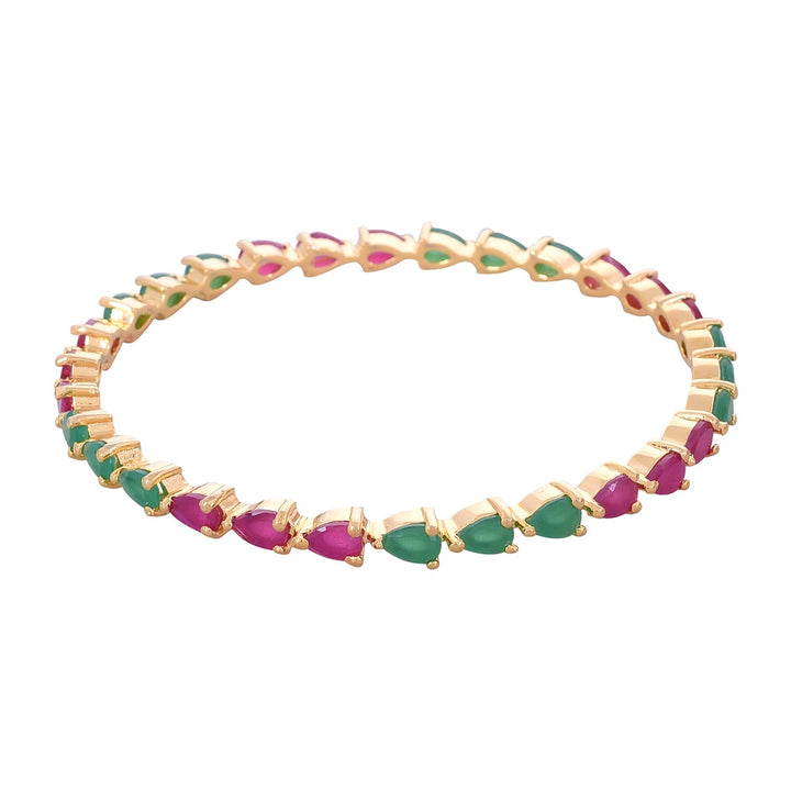 Gold Plated American Diamond Bangles | Ruby Red Green CZ Bangles - Gold Plated Glam