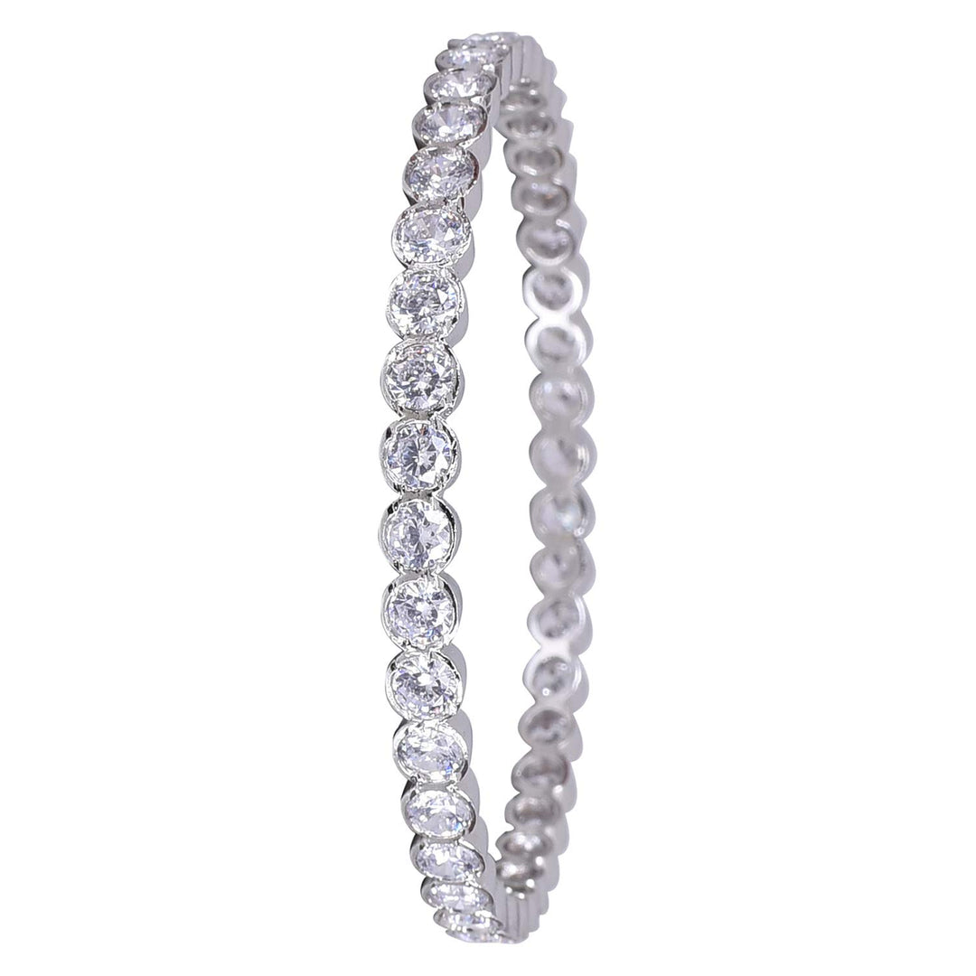 White Silver CZ Bangles Set - Brass, Size 2.8 | CZAD American Diamond Studded Silver Plated Bangles Set