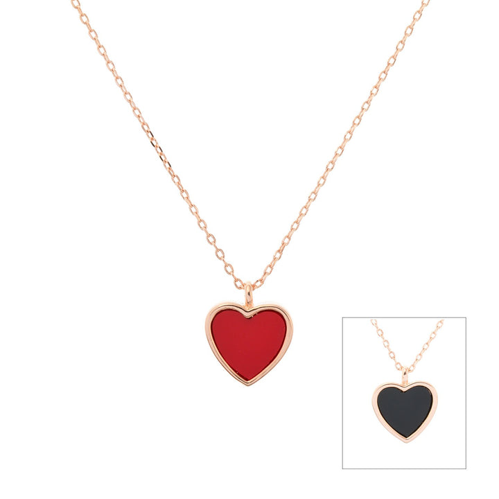 Reversible Heart Pendant Necklace | Reversible Black & Red Heart Pendant Necklace