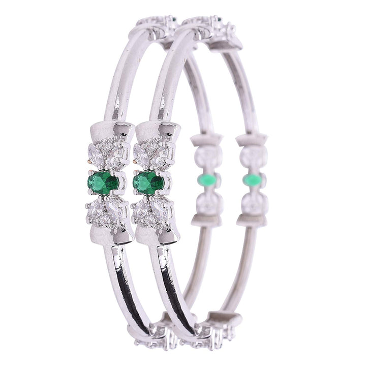 Silver Plated Green White AAA CZ Bangle Bracelet for Women | Green White AAA CZ Bangle - Party Bracelet 4023G-W