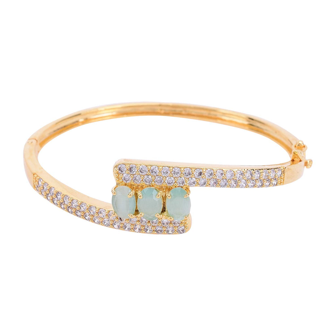 Gold Plated CZ Studded Bracelet | Gold Plated Openable Designer Sleek Bracelet