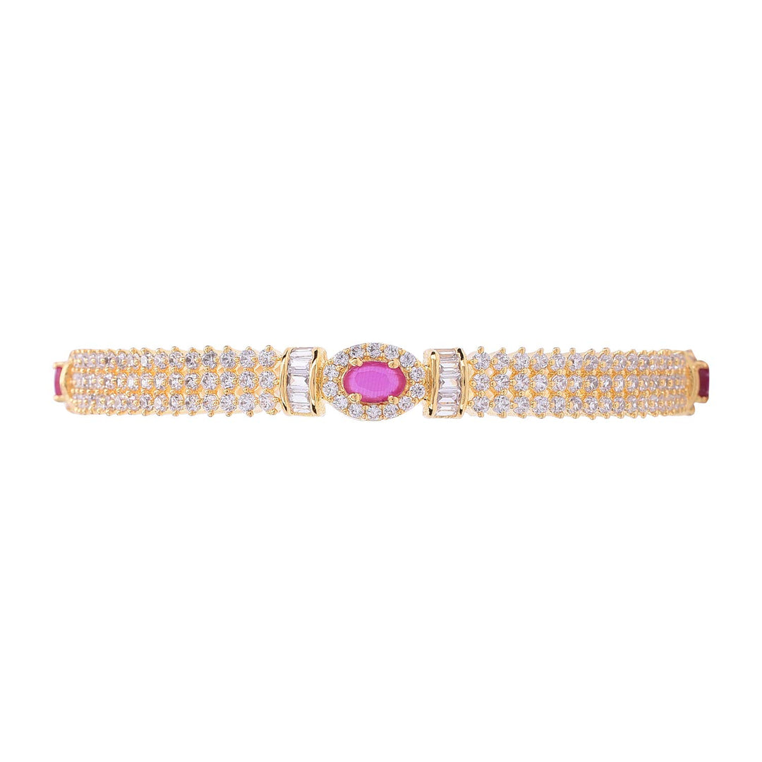 Gold Plated Diamond Bangle - Size 2.6 | Gold Plated Baguette Stone Traditional Bangle