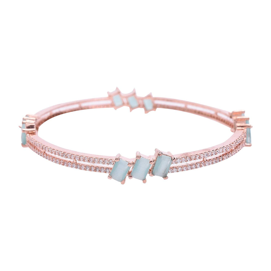 Rose Gold CZ Bangle - Lightweight and Versatile | Rose Gold CZ White Mint Green American Diamond Bangle Set