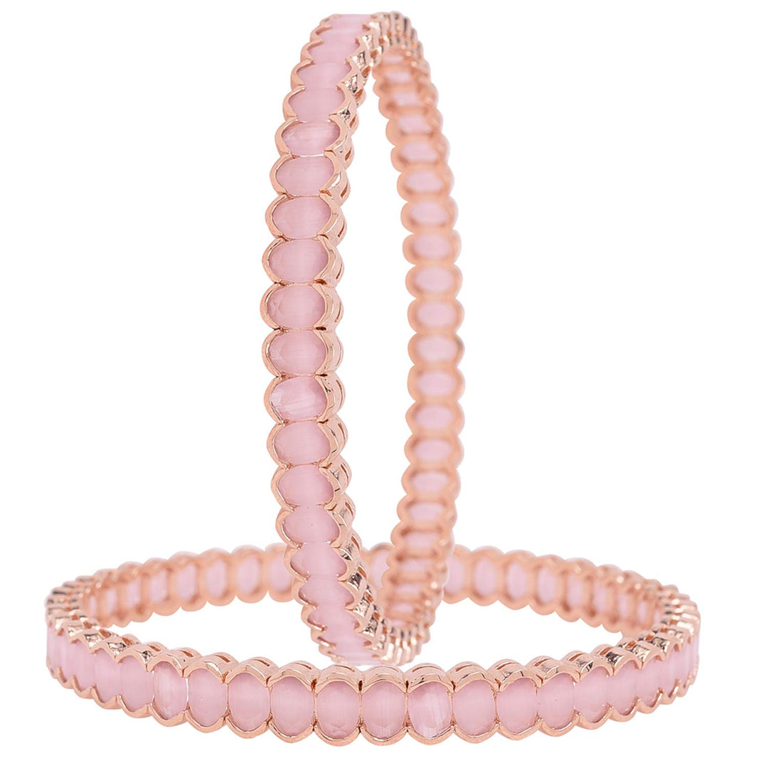 Rose Gold CZ Diamond Pink Bangle | Rose Gold Plated CZ American Diamond Pink Bangles Set