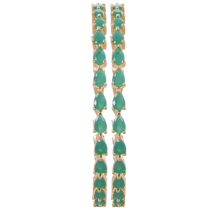 Gold Plated Emerald Green Bangles | Gold Plated American Diamond Emerald Green Pear Shape Bangles