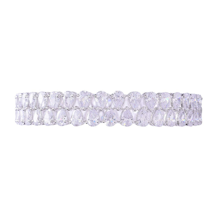 Silver American Diamond Bangle with Swiss CZ Stones | Silver Plated White American Diamond Fashion Bangle Set