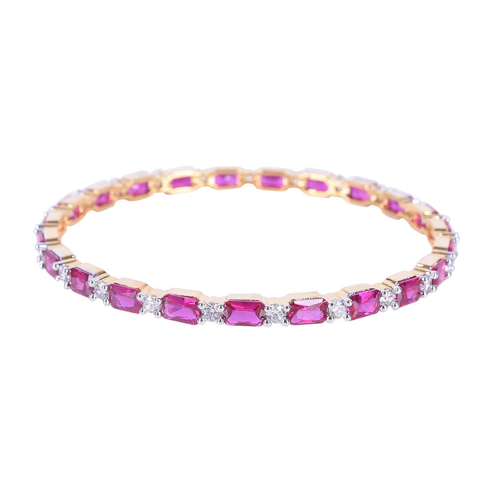 Gold Plated Diamond Bangles - Size 2.4 | Gold Plated American Diamond Ruby Red White CZ Bangles