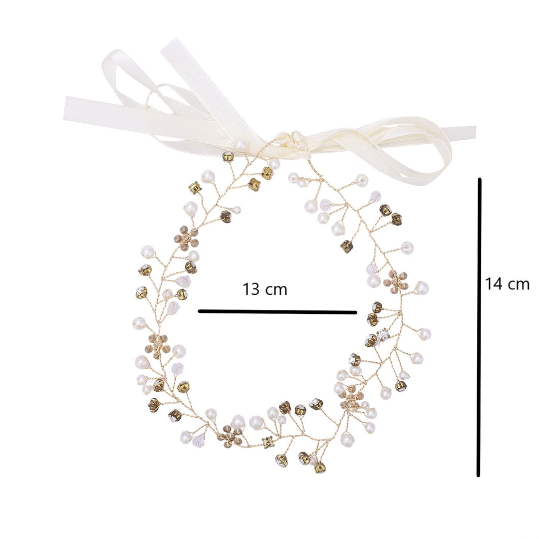 Wedding Headband - Adjustable and Lightweight | Golden Pearls Wedding Headband