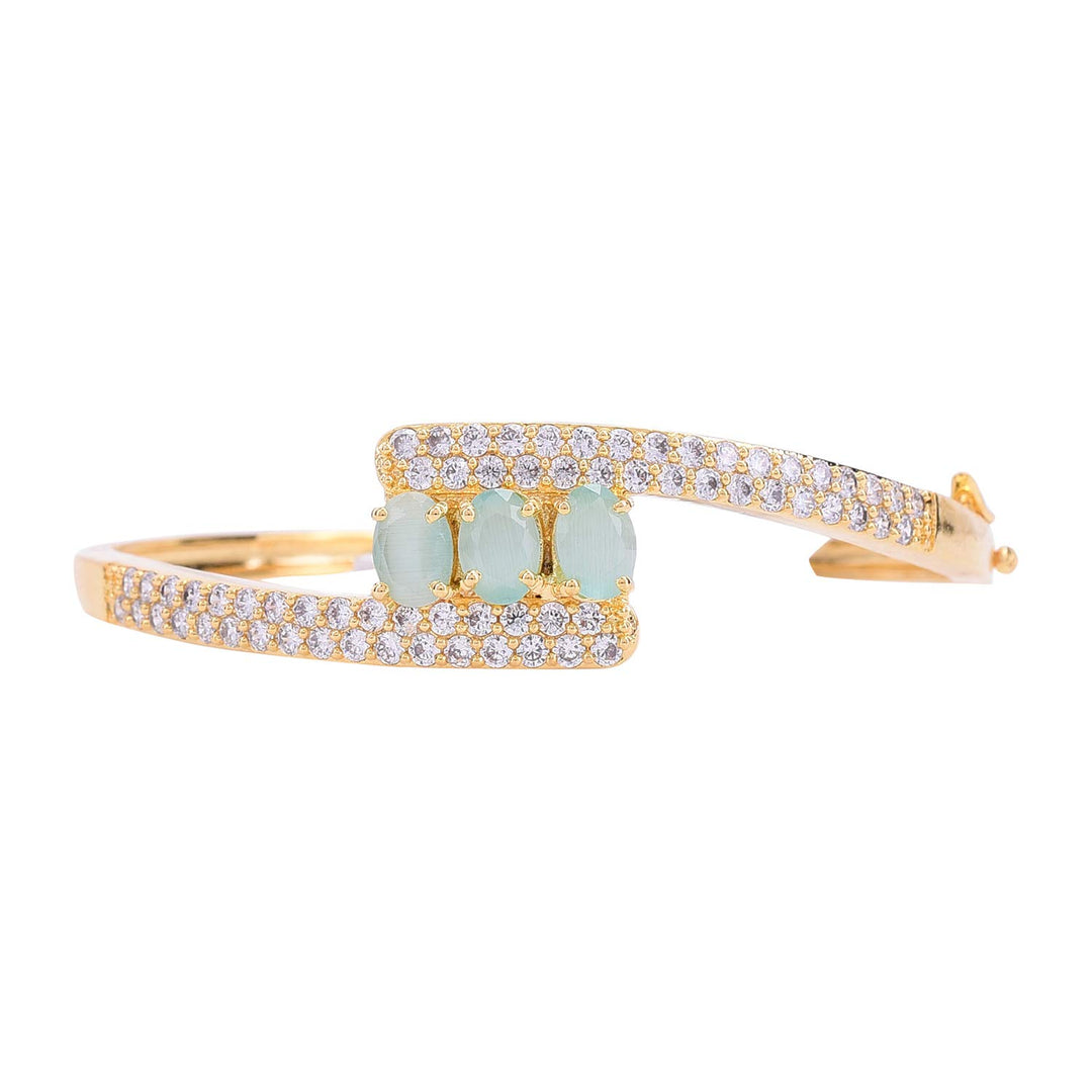 Gold Plated CZ Studded Bracelet | Gold Plated Openable Designer Sleek Bracelet