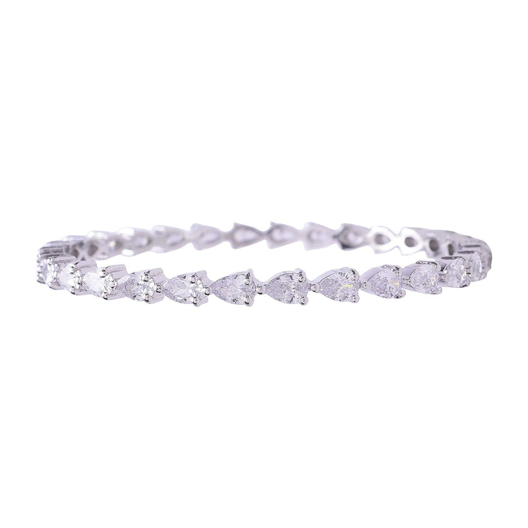 Silver Plated Bangles with American Diamond Stones | Silver Plated Pear American Diamond Bangles