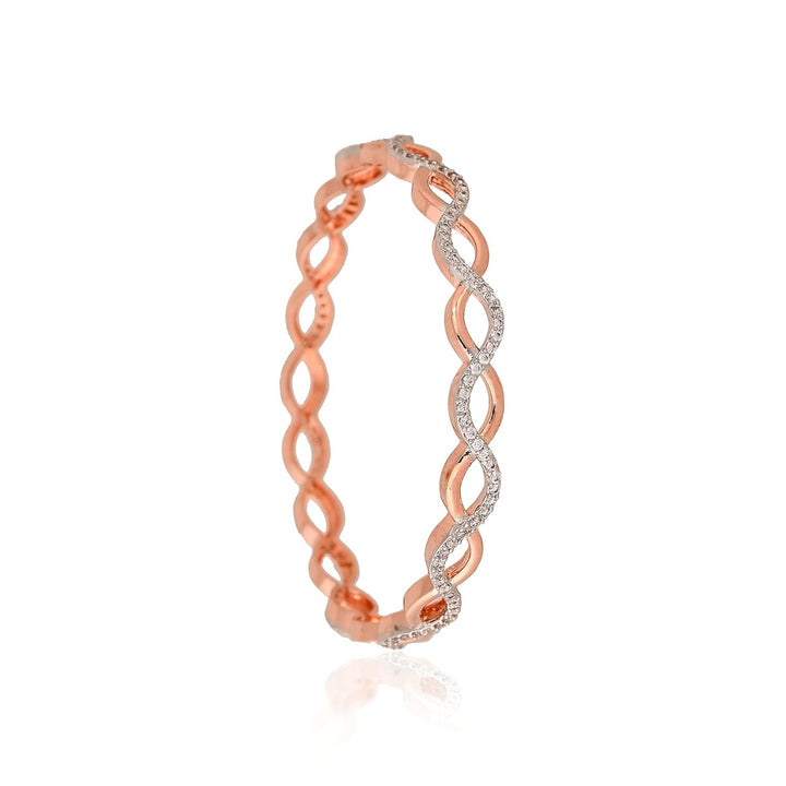 Rose Gold Plated Bangle Set with CZ | Rose Gold Plated Brass White Solitaire American Diamond Bangles