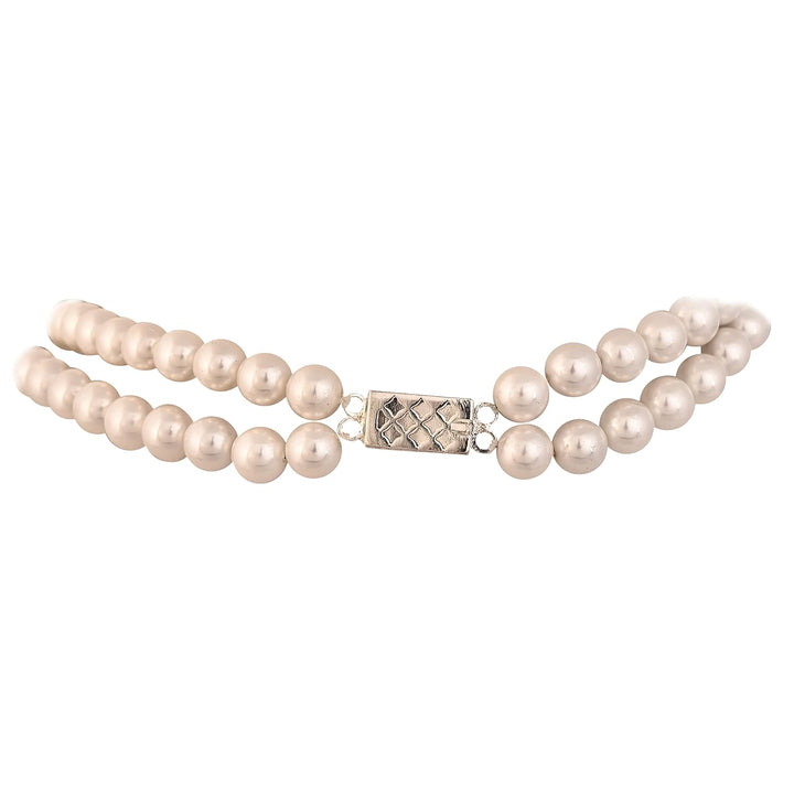 8mm White Round Pearl Necklace Set | Two-Line White Pearl Set - Elegant & Classic