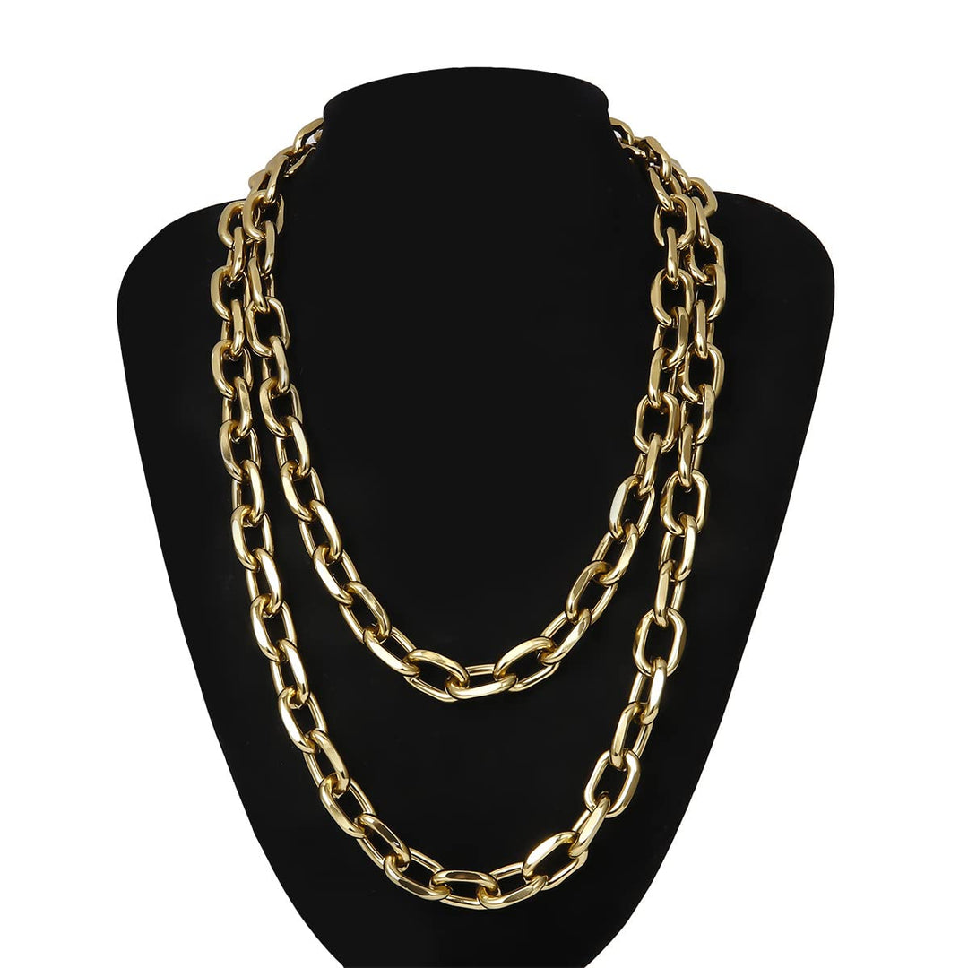 Gold Plated Hip Hop Necklace | Solid Antique Gold Plated 13mm Hip Hop Necklace, 90s Punk Style Long Chain Necklace