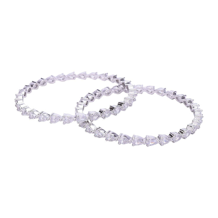 Silver Plated Bangles with American Diamond Stones | Silver Plated Pear American Diamond Bangles