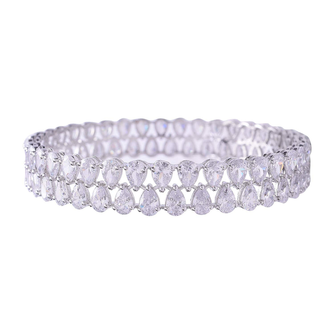 Silver American Diamond Bangle with Swiss CZ Stones | Silver Plated White American Diamond Fashion Bangle Set