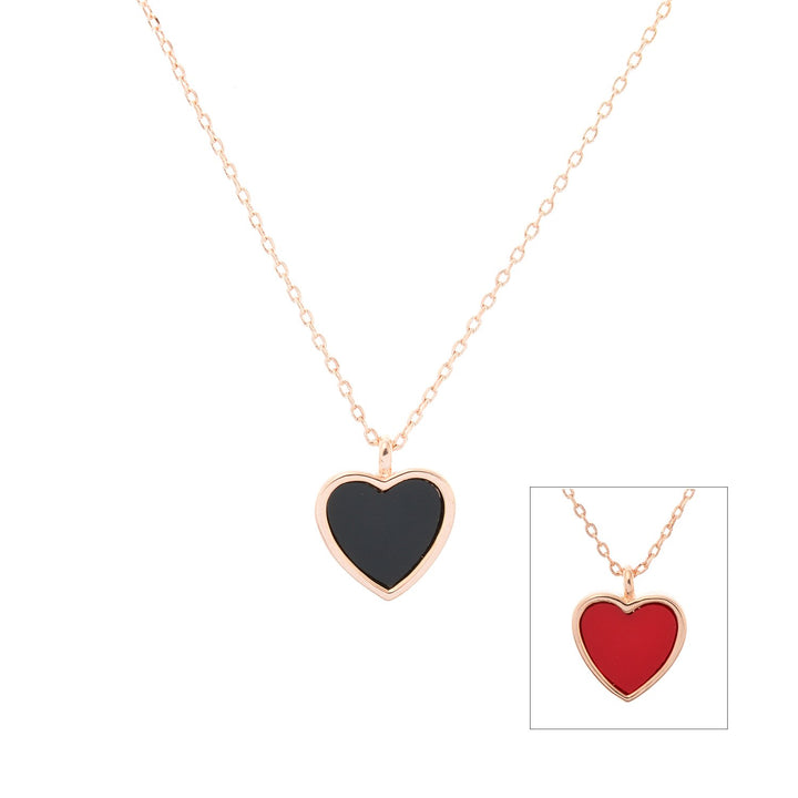 Reversible Heart Pendant Necklace | Reversible Black & Red Heart Pendant Necklace