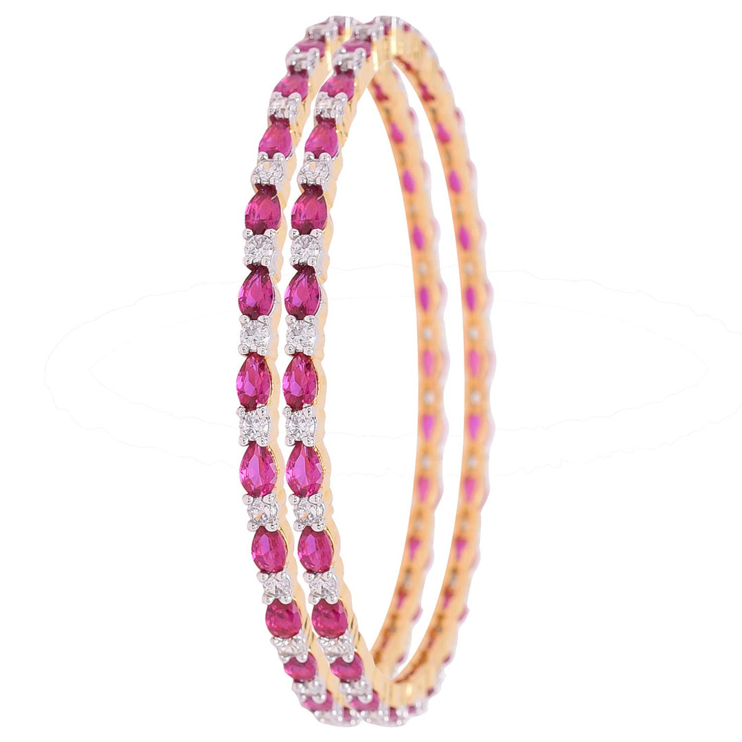 Gold Plated Ruby Bangle for Women and Girls | Gold Plated American Diamond Red Ruby Pear Bangle