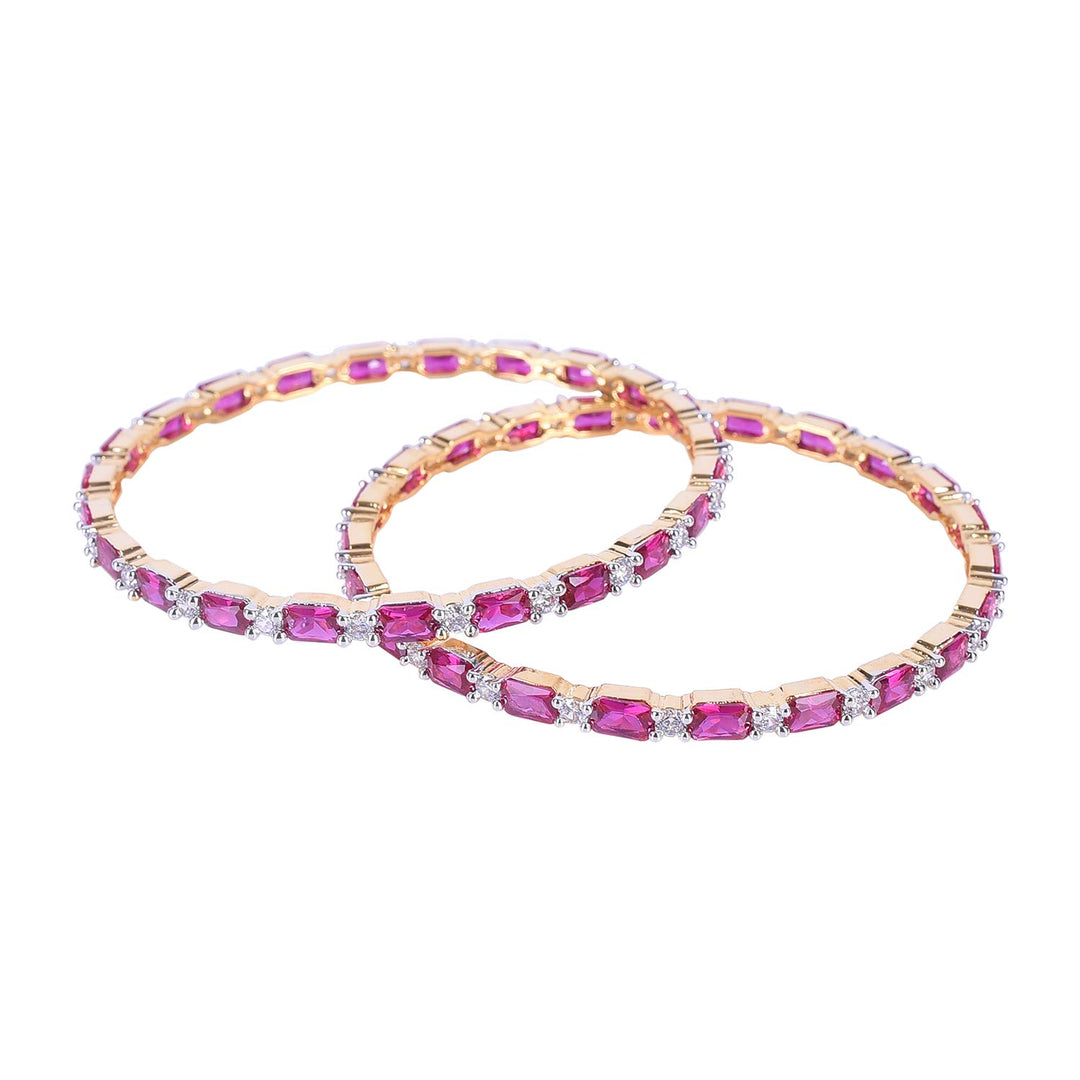 Gold Plated Diamond Bangles - Size 2.4 | Gold Plated American Diamond Ruby Red White CZ Bangles