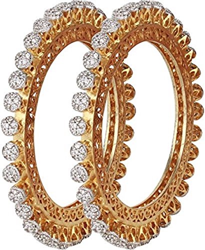 Gold Diamond Bangle Set | Elegant White CZ Diamond Pacheli Kada Bangles Set